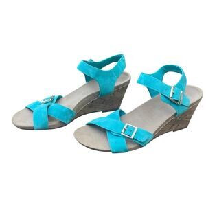 VIONIC Anka Teal Suede Leather Sandal Cork Wedges Size 7